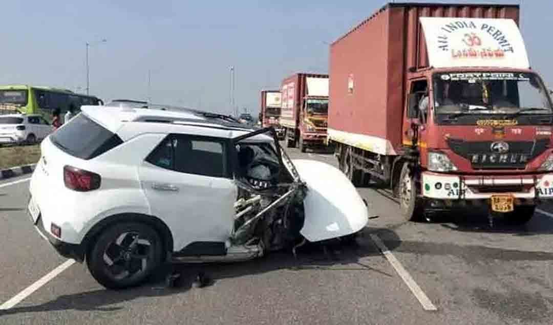 Two cars involved in a collision on Khammam-Suryapet National Highway