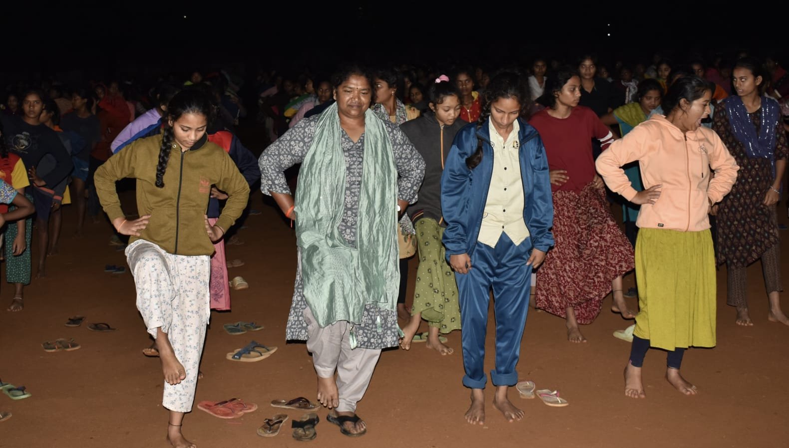 Minister Seethakka Yoga Exercise with Students